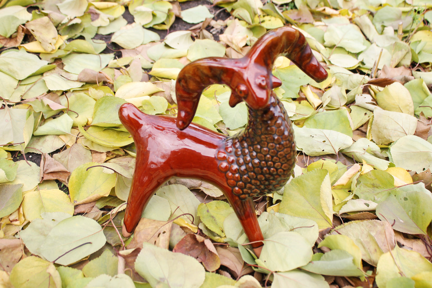 Vintage Majolica Goat Porcelain Figurine USSR - 10.7 inches - Pottery Ceramics Vasilkovsky Majolica factory USSR - 1970s