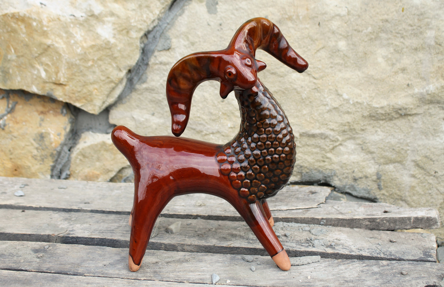 Vintage Majolica Goat Porcelain Figurine USSR - 10.7 inches - Pottery Ceramics Vasilkovsky Majolica factory USSR - 1970s