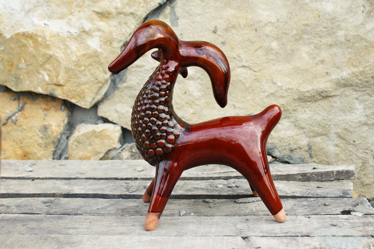 Vintage Majolica Goat Porcelain Figurine USSR - 10.7 inches - Pottery Ceramics Vasilkovsky Majolica factory USSR - 1970s