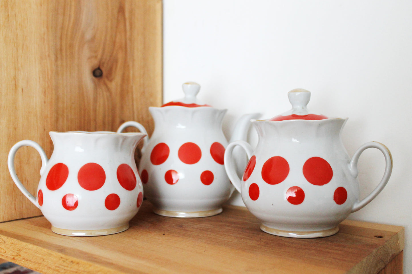 Lovely Rare Soviet vintage tea set, Soviet Porcelain service, Vintage Porcelain set - Kremges porcelain factory - Polka dot service - 1970s