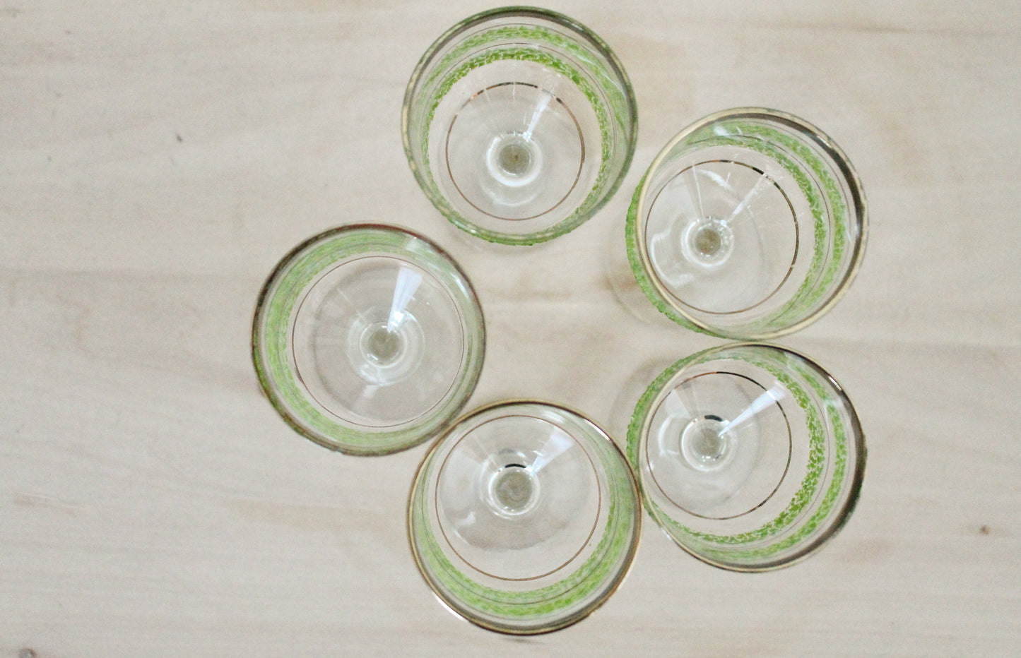 Set of 5 Vintage USSR small Glasses on a leg, glasswares, housewares, antique, home decor, 1970-s. Soviet Union. Holiday decor