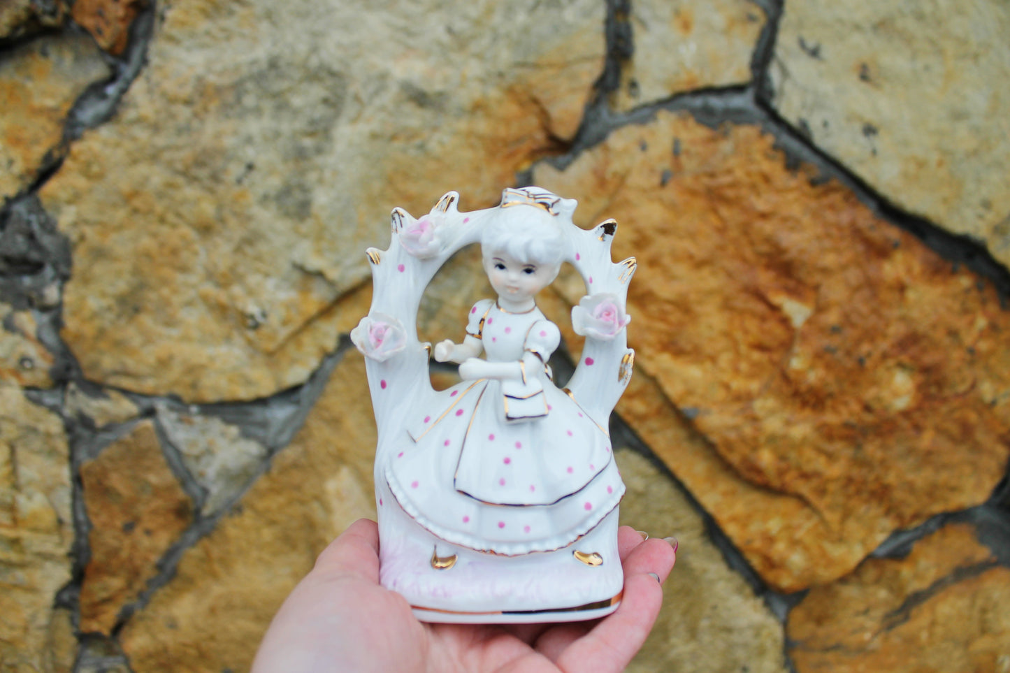 Vintage Porcelain - A girl with a purse - 5.1 inches- Germany porcelain figurine - vintage decor - Germany vintage - 1980-1990s