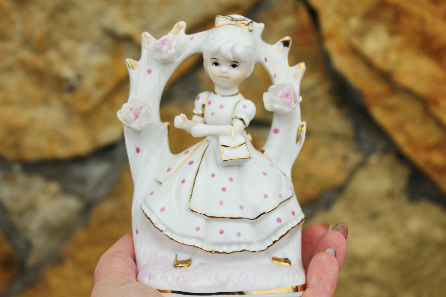 Vintage Porcelain - A girl with a purse - 5.1 inches- Germany porcelain figurine - vintage decor - Germany vintage - 1980-1990s