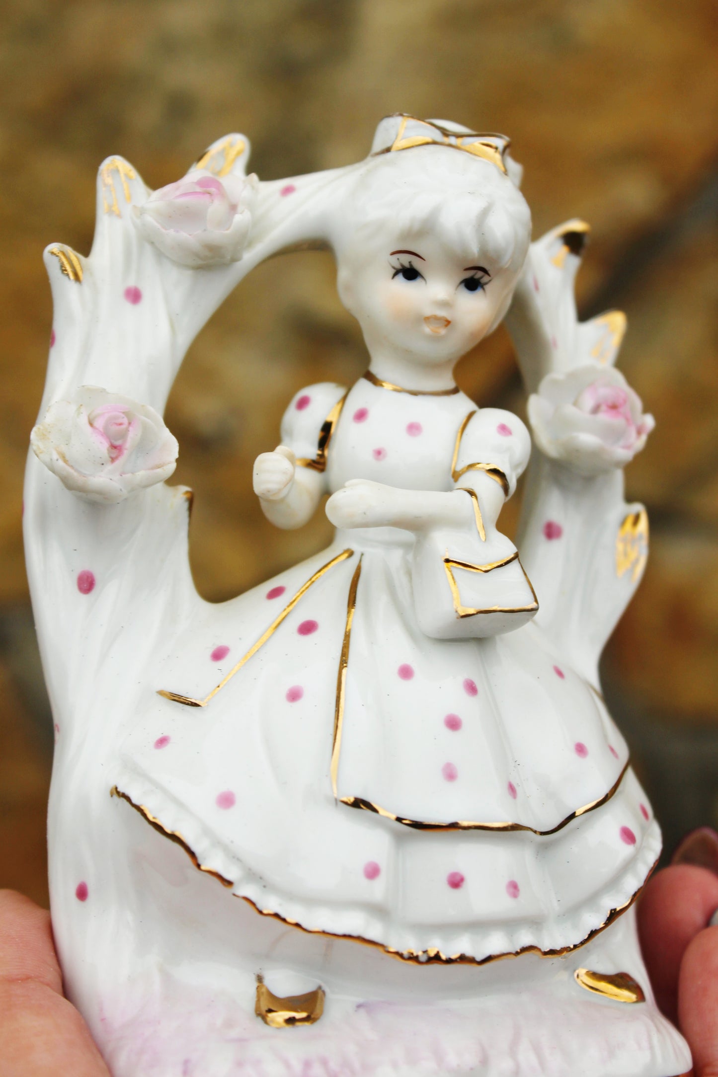 Vintage Porcelain - A girl with a purse - 5.1 inches- Germany porcelain figurine - vintage decor - Germany vintage - 1980-1990s