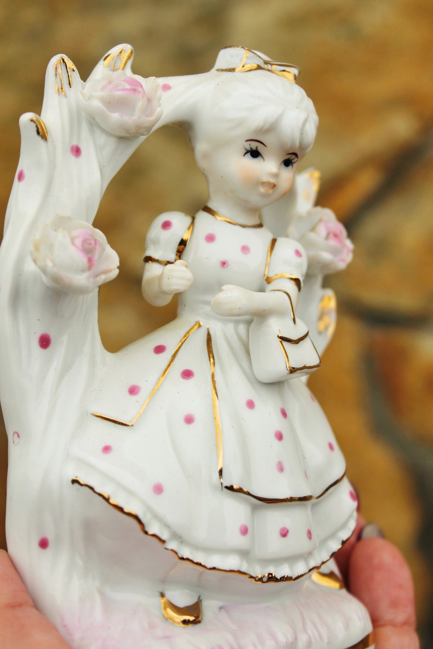 Vintage Porcelain - A girl with a purse - 5.1 inches- Germany porcelain figurine - vintage decor - Germany vintage - 1980-1990s