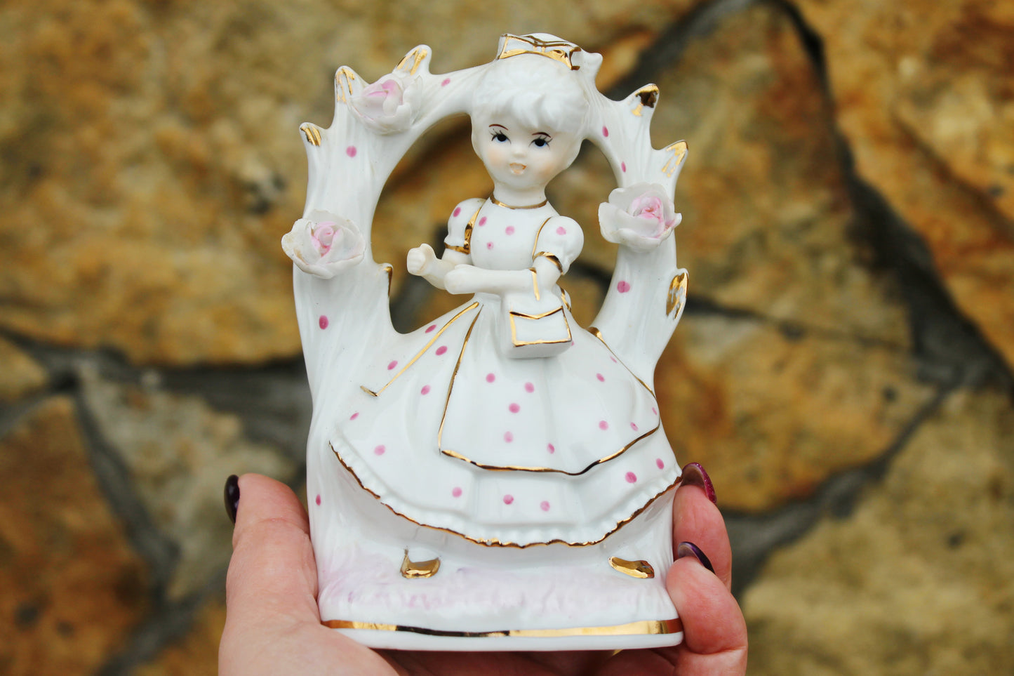 Vintage Porcelain - A girl with a purse - 5.1 inches- Germany porcelain figurine - vintage decor - Germany vintage - 1980-1990s