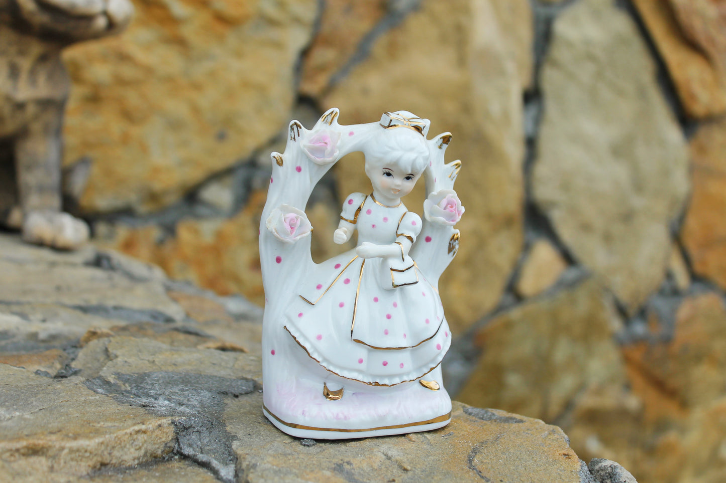 Vintage Porcelain - A girl with a purse - 5.1 inches- Germany porcelain figurine - vintage decor - Germany vintage - 1980-1990s