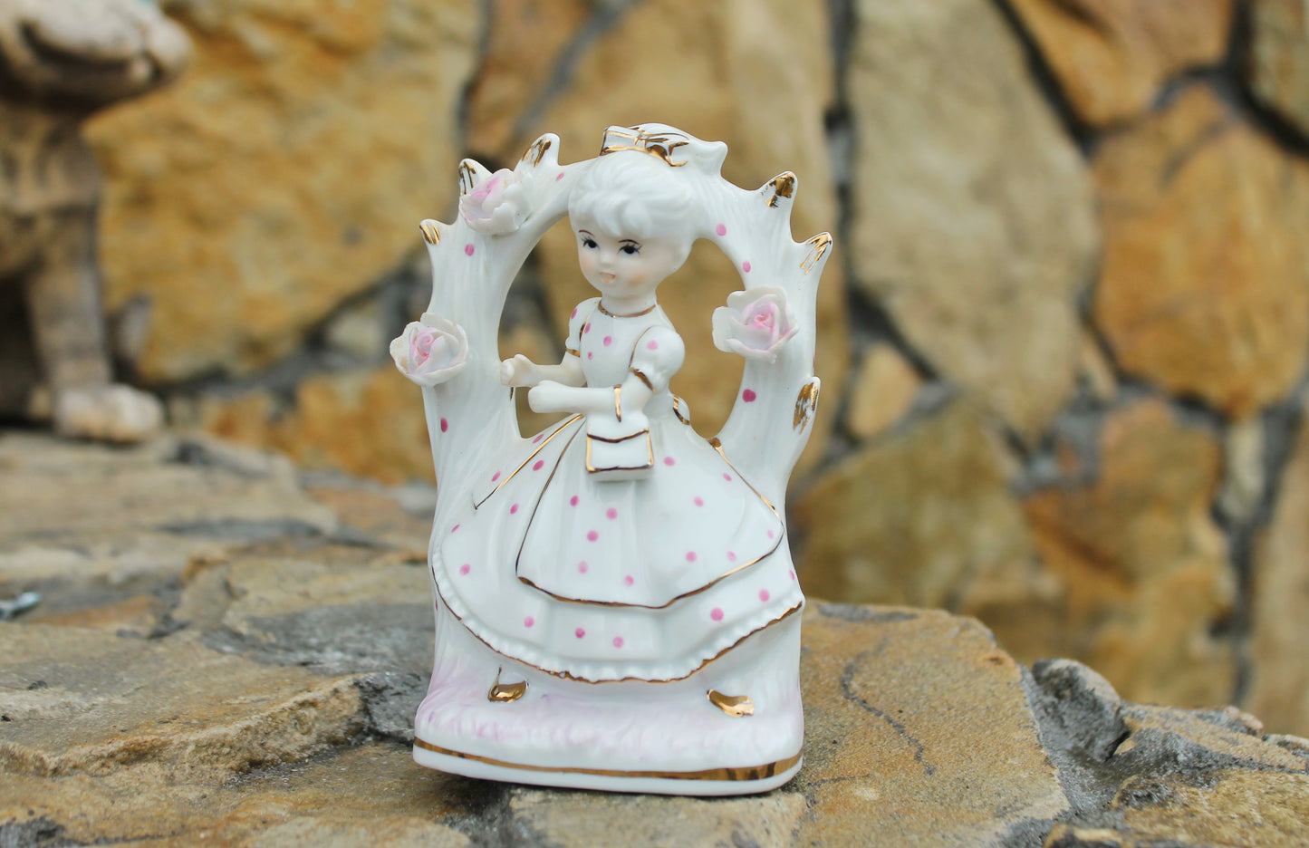 Vintage Porcelain - A girl with a purse - 5.1 inches- Germany porcelain figurine - vintage decor - Germany vintage - 1980-1990s