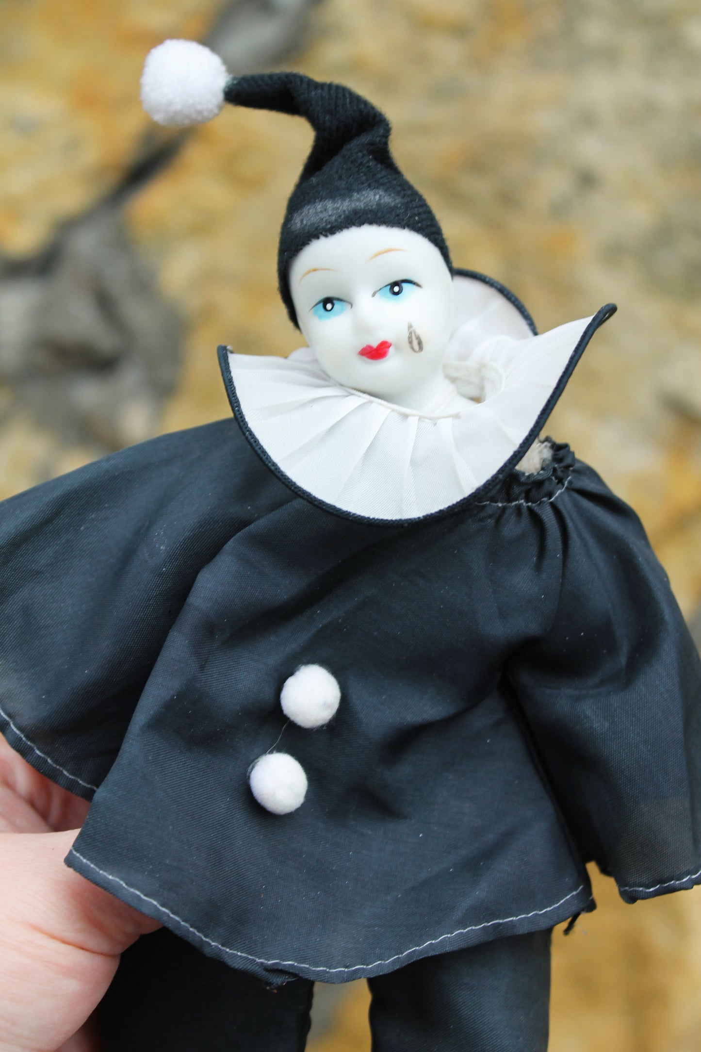 Set of two vintage porcelain Venetian small dolls Black/White- Harlequins - 20 cm - 7.9 inches - porcelain doll - decor doll - 1980s