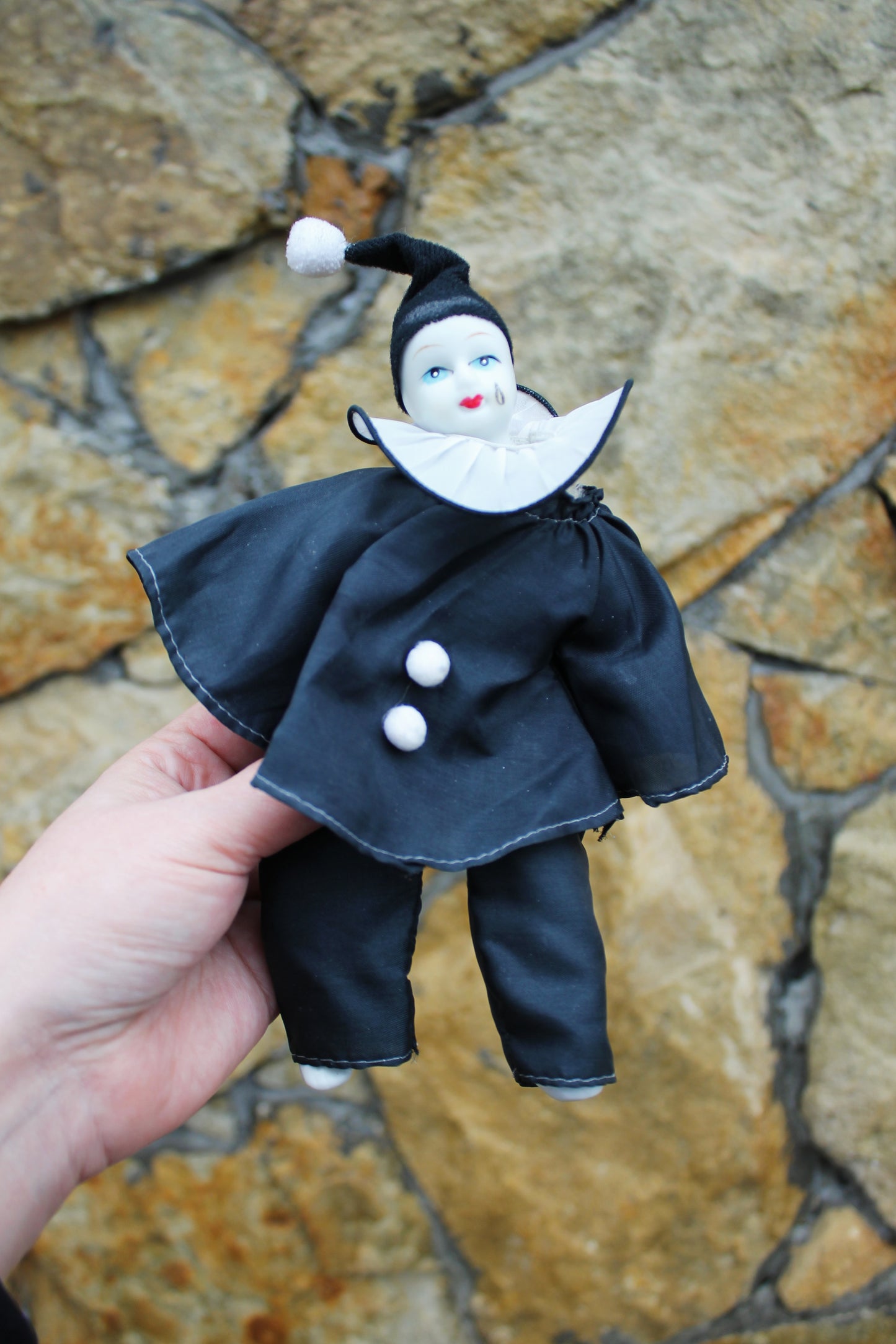 Set of two vintage porcelain Venetian small dolls Black/White- Harlequins - 20 cm - 7.9 inches - porcelain doll - decor doll - 1980s
