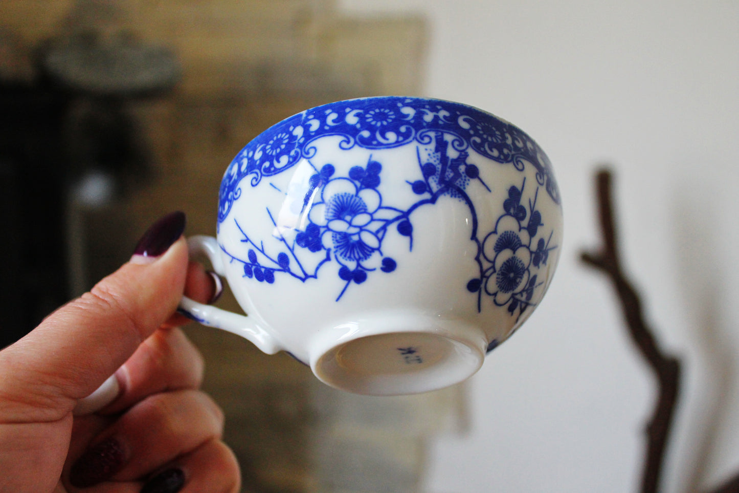 Set of two thin porcelain cups - vintage China ceramic rare tea pair - 1990s