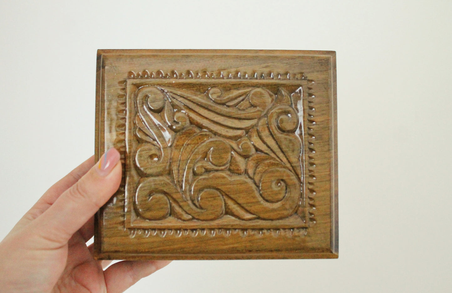Vintage carved lacquer wooden box - made in Ukraine vintage jewelry box - 1970s