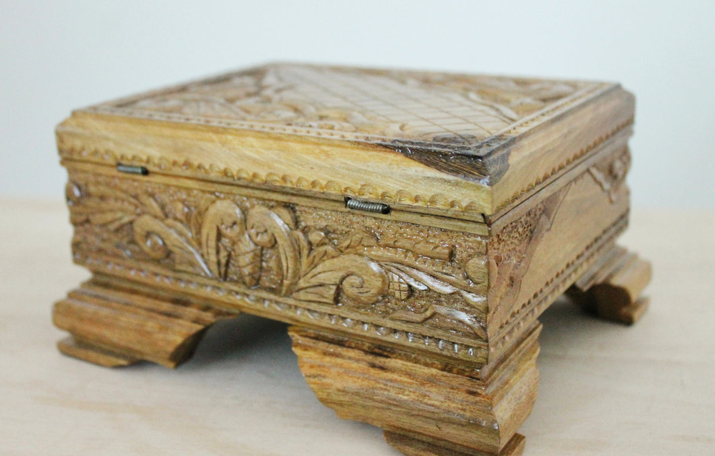 Vintage carved lacquer wooden box - made in Ukraine USSR vintage jewelry box - 1970s