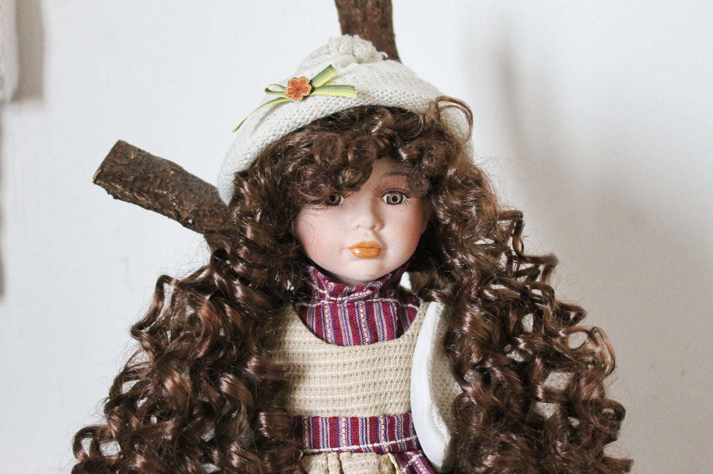Vintage porcelain Germany cute winter doll in in a knitted hat - 16 inches - Collectible doll - 1970-1980s