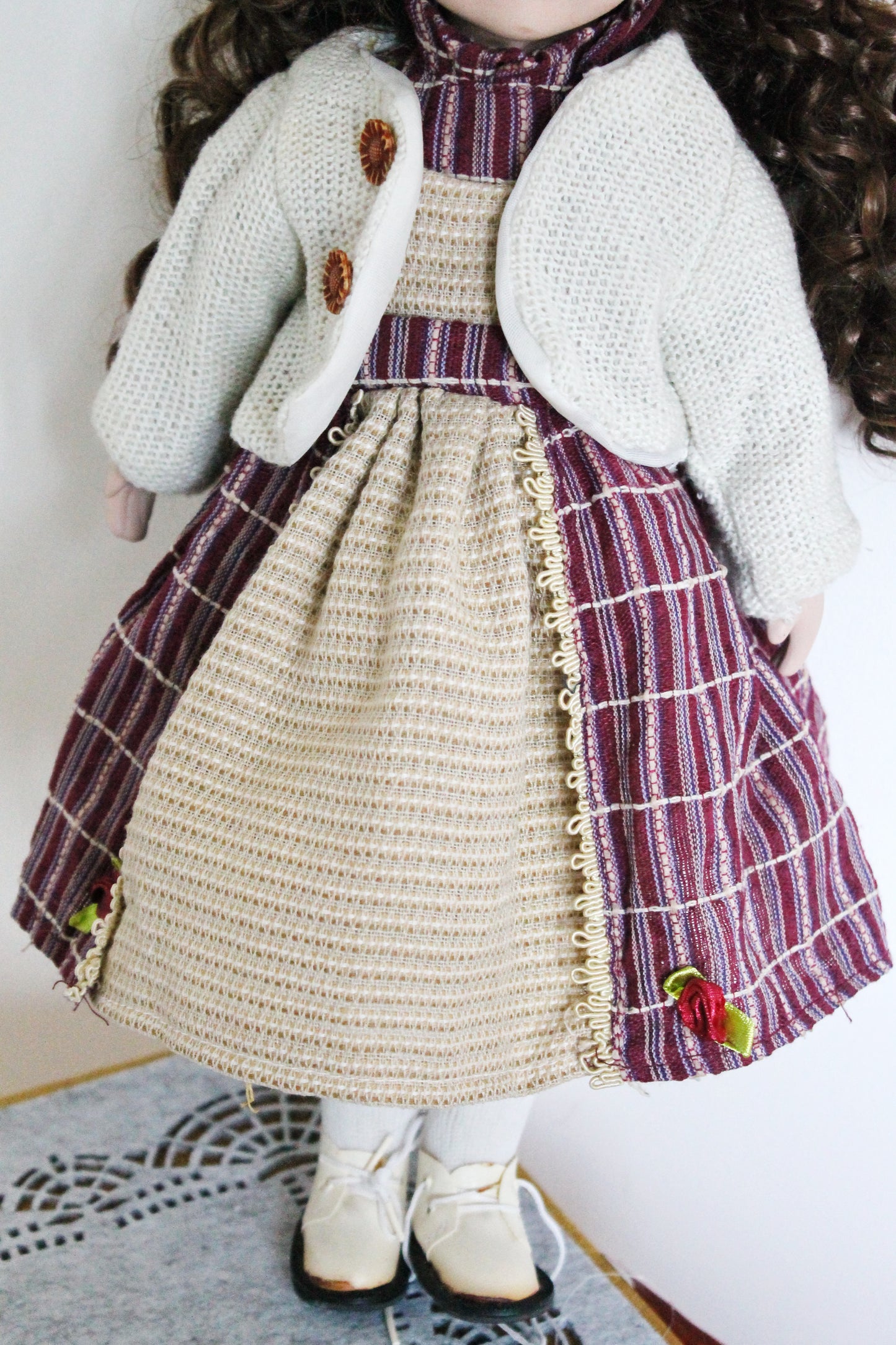 Vintage porcelain Germany cute winter doll in in a knitted hat - 16 inches - Collectible doll - 1970-1980s