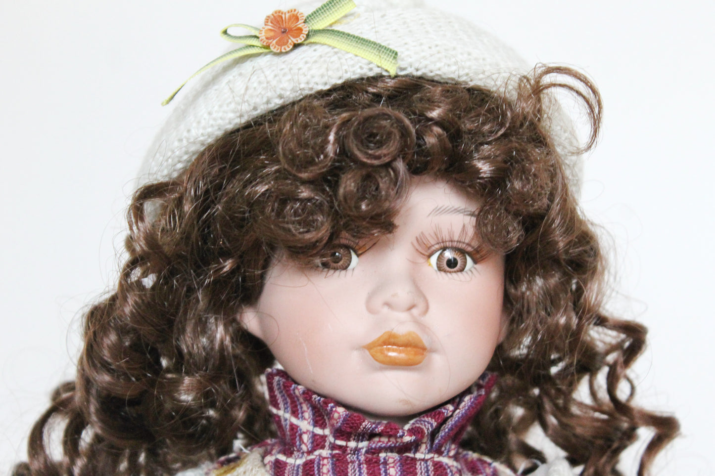 Vintage porcelain Germany cute winter doll in in a knitted hat - 16 inches - Collectible doll - 1970-1980s