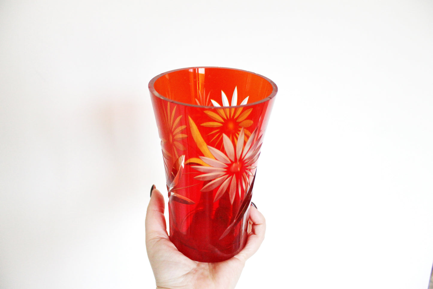 Soviet vintage red glass vase - USSR beautiful vintage vase - soviet vase - home decor vase - 1980s