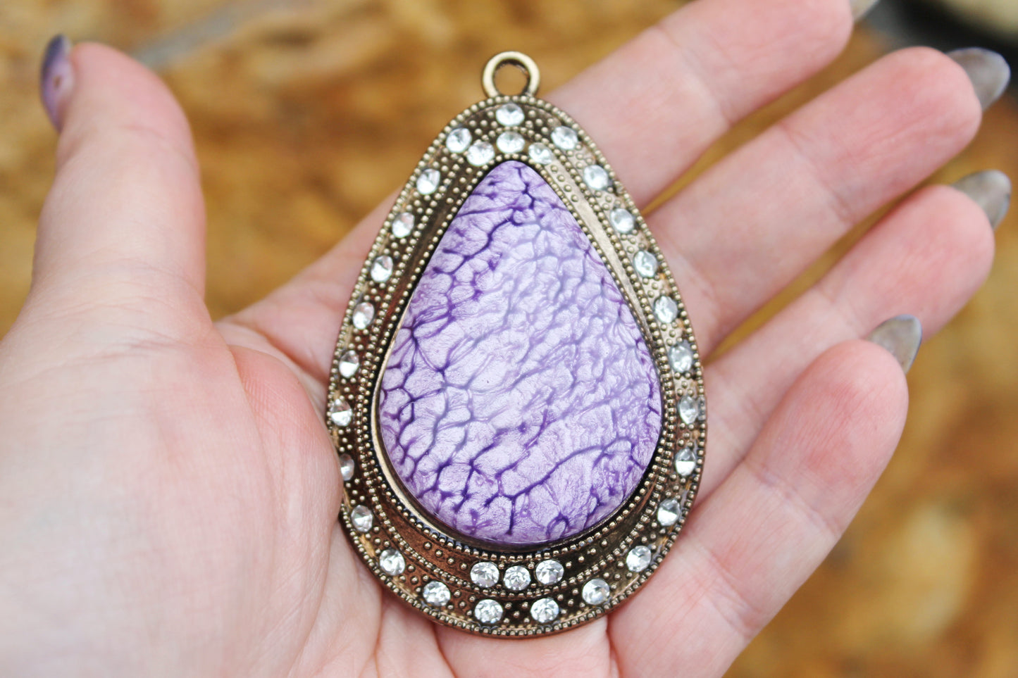 Vintage big lilac pendant 2.9 inches - made in Germany - imitation jewelry - bijouterie pendant - 1990s