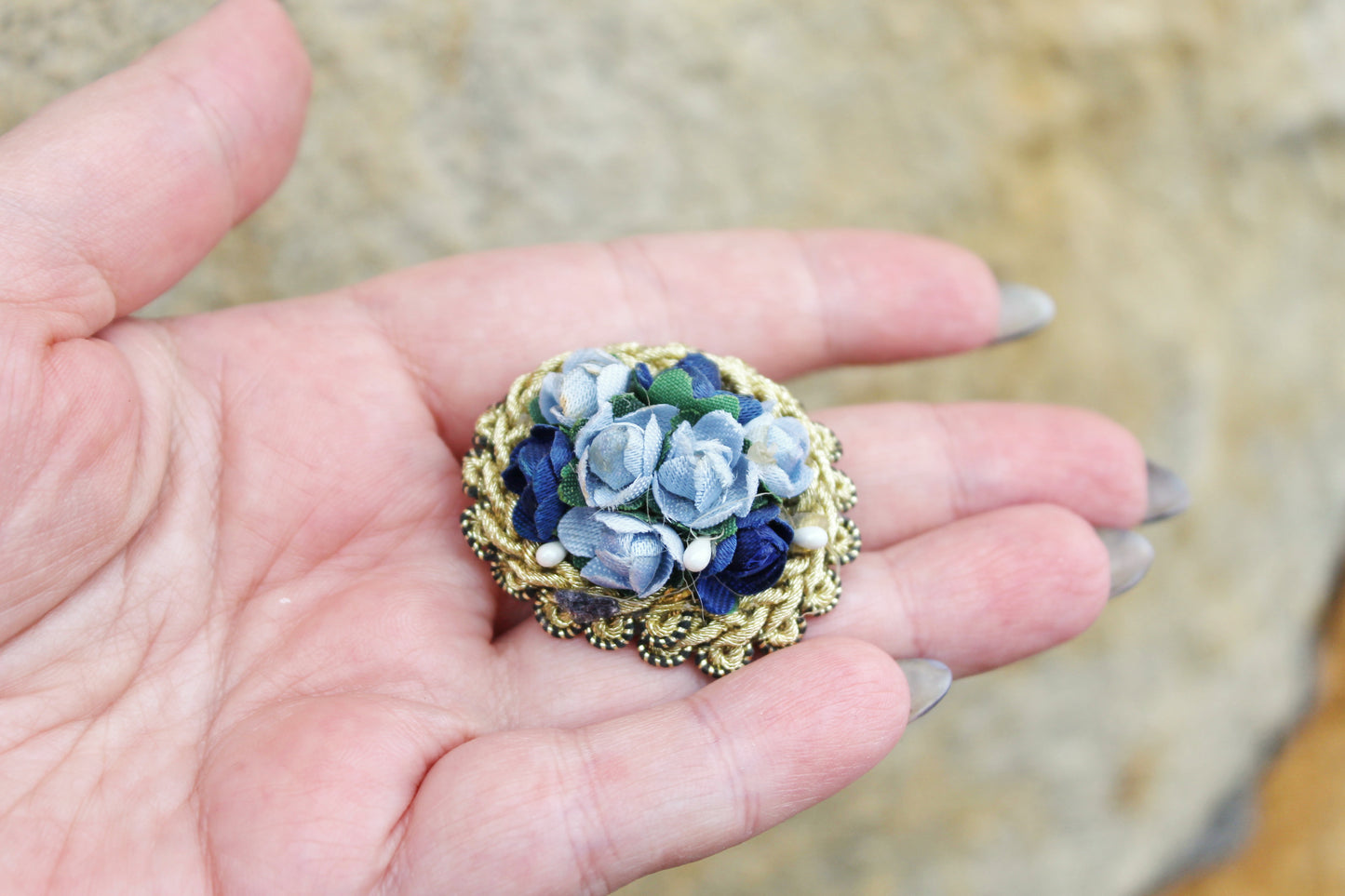 Vintage old fabric Brooch - Vintage Mother's Day Jewelry - Jewelry Gift - made in Germany - 1980s
