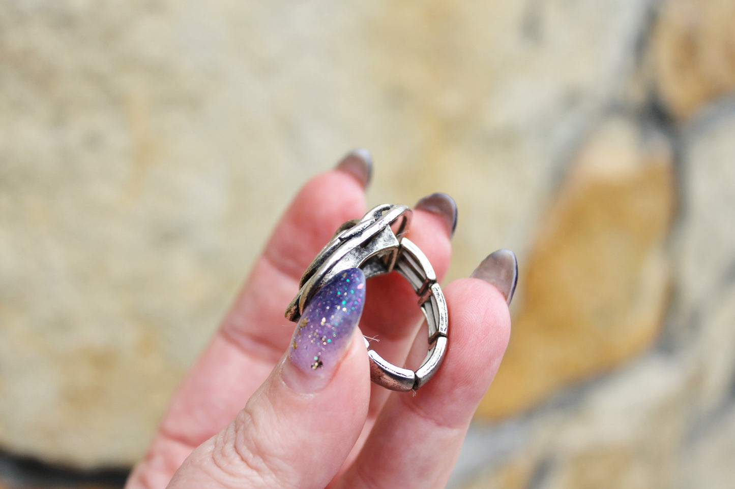 Vintage old metall Germany bijouterie ring on rubber bands - any size - Vintage Jewelry - Jewelry Gift - made in Germany - 1980s