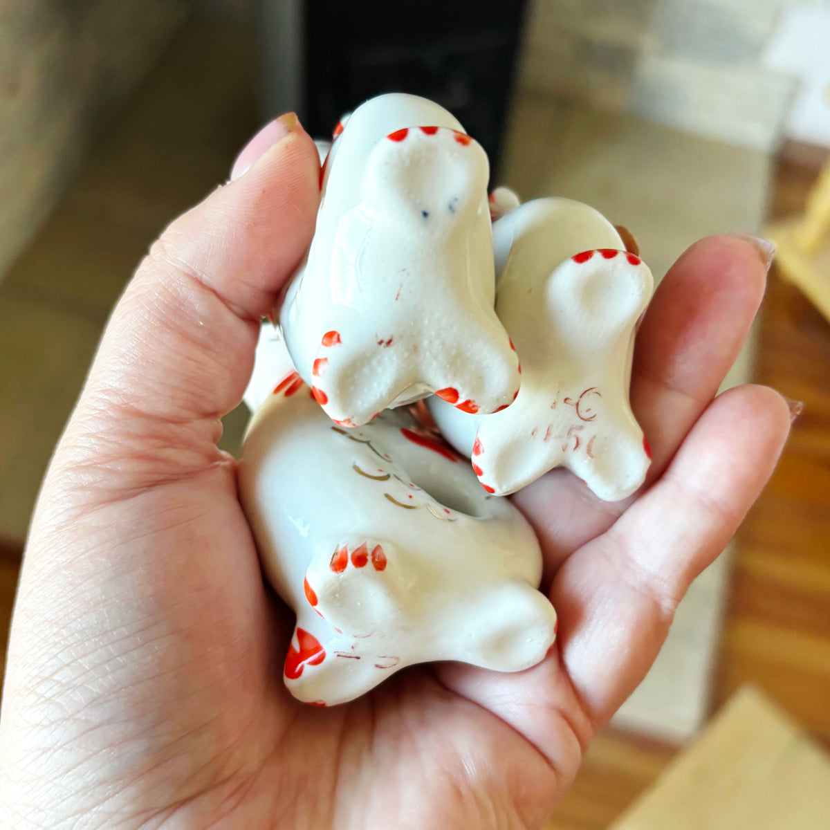 Vintage Soviet Carp Family Fish, Set of 3, Porcelain Fish Cups, USSR Retro Table Decor, Hand Painted Red & Gold