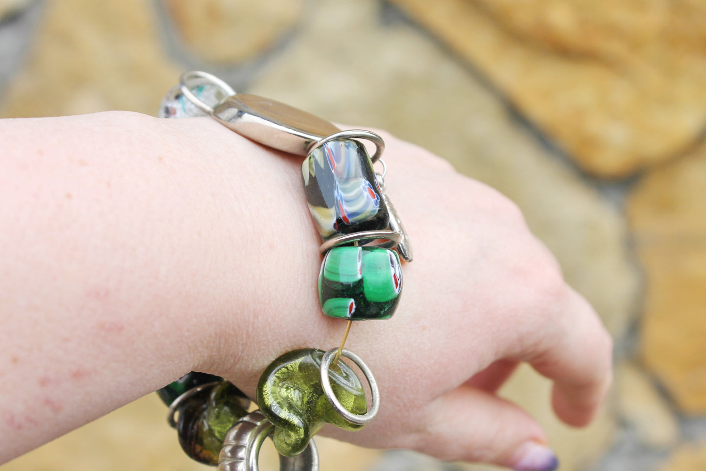 Vintage bracelet from Germany on an elastic band - made in 1990-2000s - Germany vintage bijouterie - gift for her - Mother's day gift