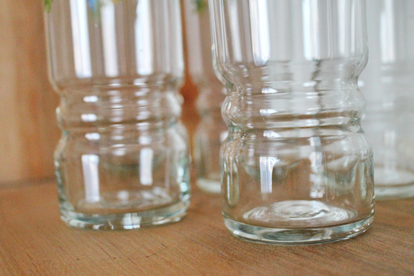 Set of 6 Vintage USSR tall Glasses with the flower applique - 6.7 inches glasswares, housewares, 1970-s. Soviet Union. Holiday decor