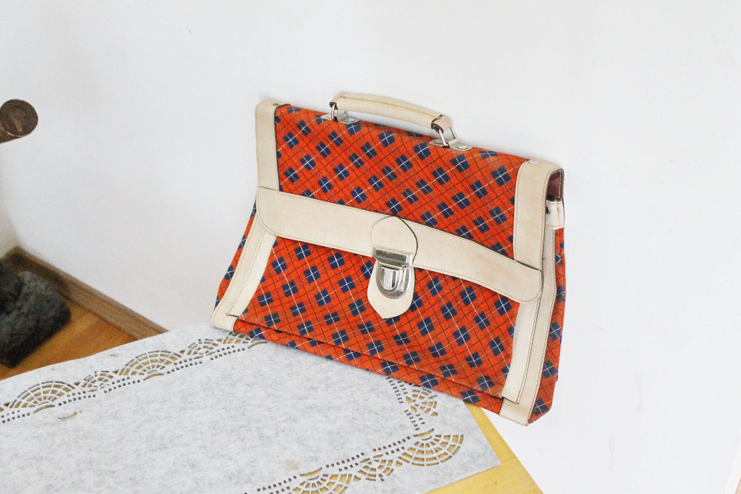 Vintage school bag - checkered backpack - Soviet rare bag - USSR School Bag - Book Bag - Soviet School. Made in USSR in 1980s