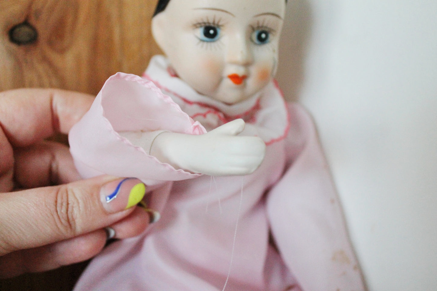 Vintage porcelain rag doll Pierrot - 13 inches- collectible doll - porcelain doll - decor doll - 1970-1980s