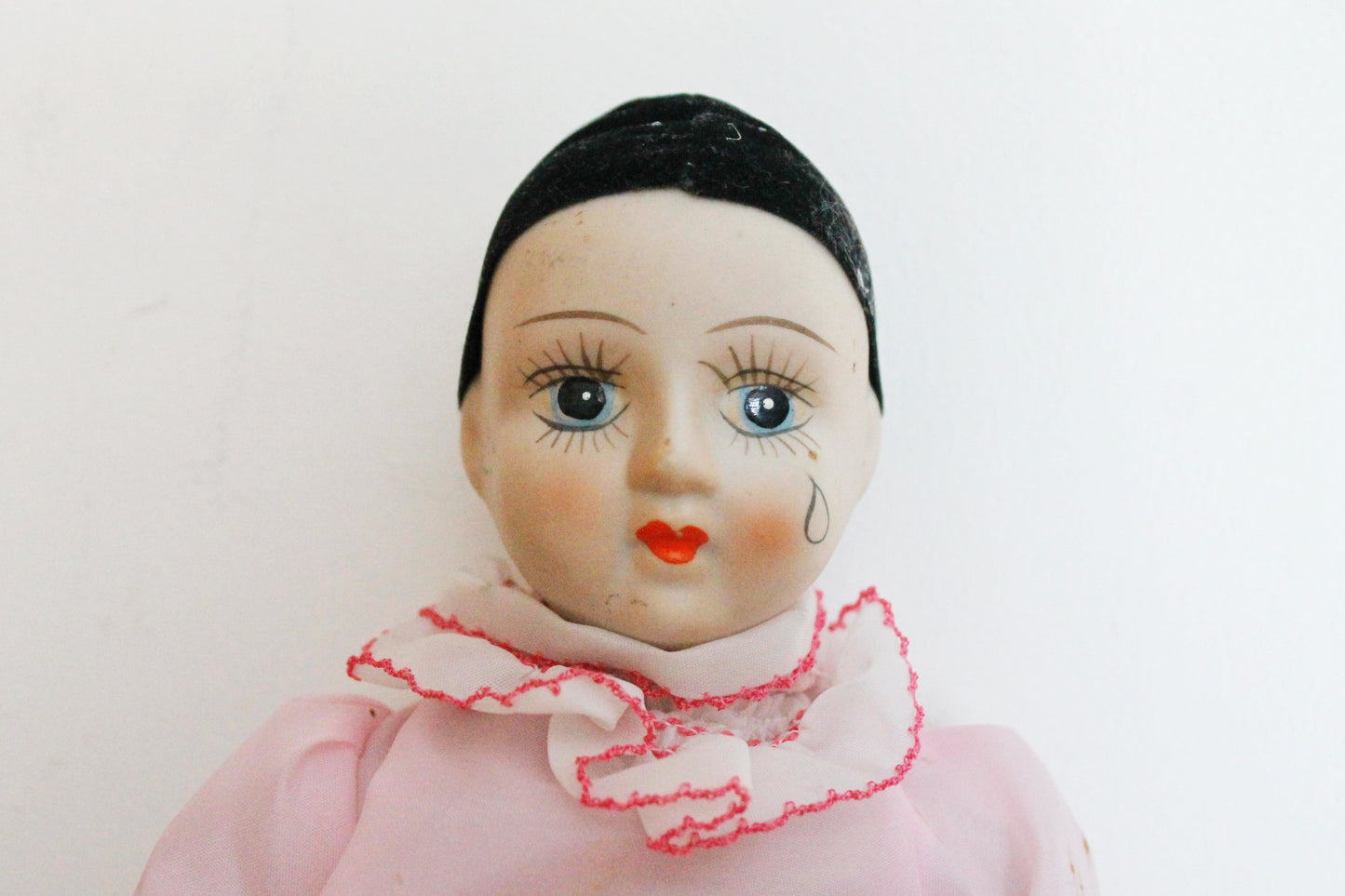 Vintage porcelain rag doll Pierrot - 13 inches- collectible doll - porcelain doll - decor doll - 1970-1980s