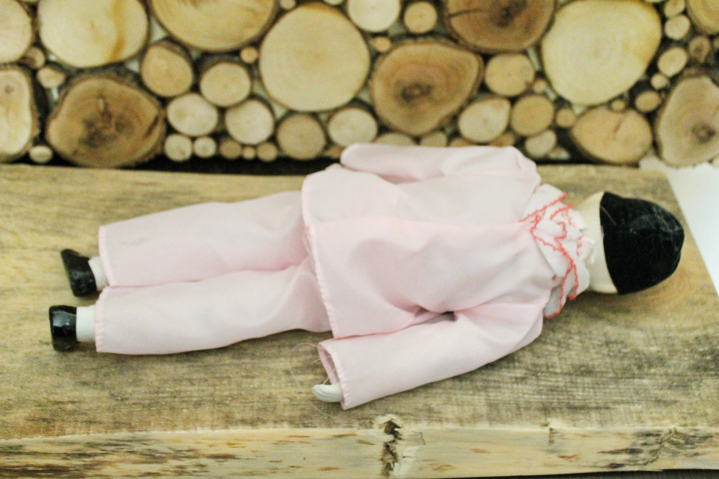 Vintage porcelain rag doll Pierrot - 13 inches- collectible doll - porcelain doll - decor doll - 1970-1980s