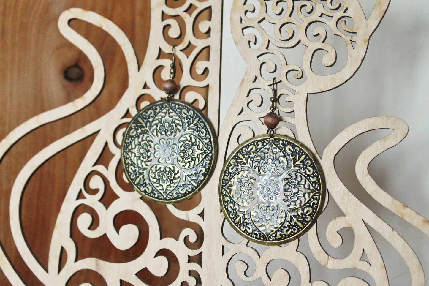 Vintage bronze beautiful earrings from Germany 55 mm - made in 1980-1990s - Germany vintage bijouterie - gift for her - Mother's day gift