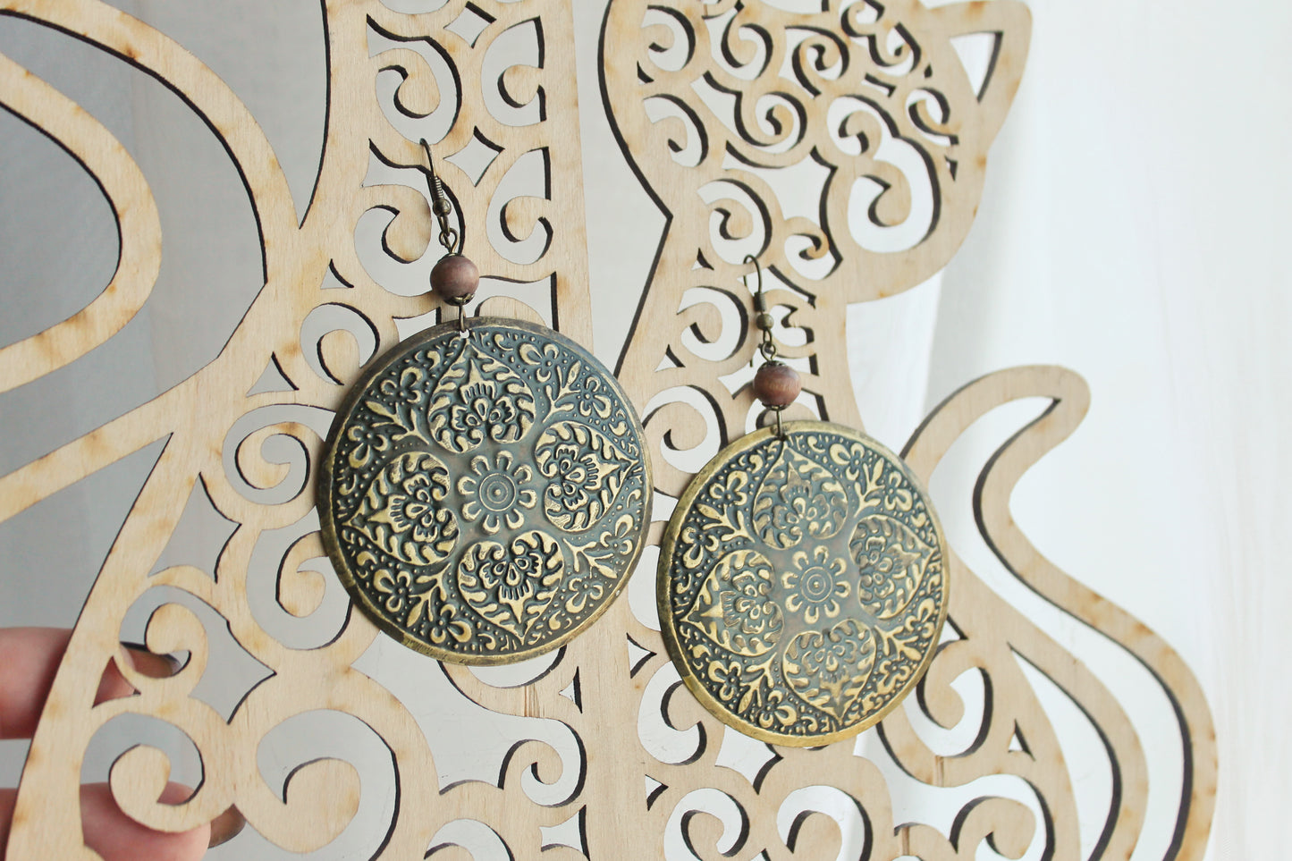 Vintage bronze beautiful earrings from Germany 55 mm - made in 1980-1990s - Germany vintage bijouterie - gift for her - Mother's day gift