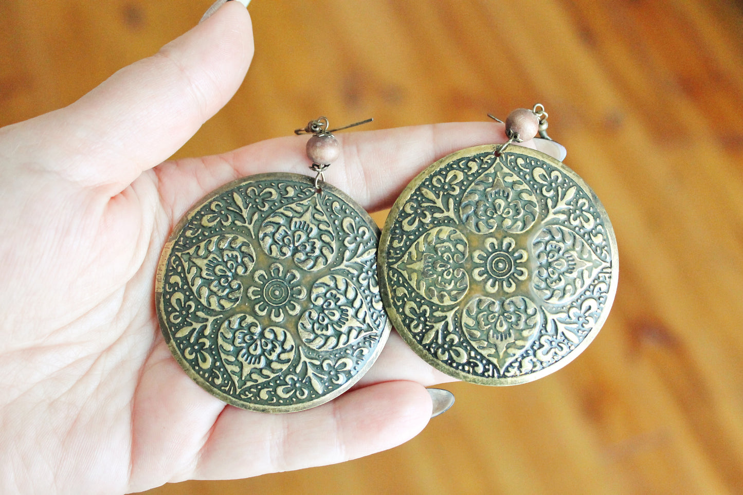 Vintage bronze beautiful earrings from Germany 55 mm - made in 1980-1990s - Germany vintage bijouterie - gift for her - Mother's day gift