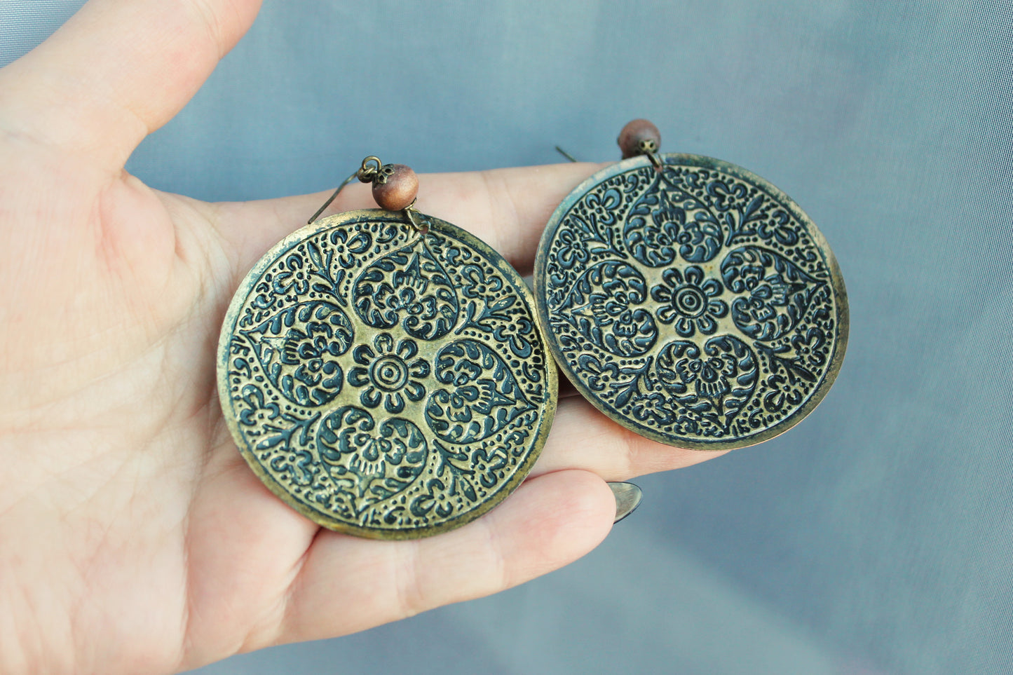 Vintage bronze beautiful earrings from Germany 55 mm - made in 1980-1990s - Germany vintage bijouterie - gift for her - Mother's day gift