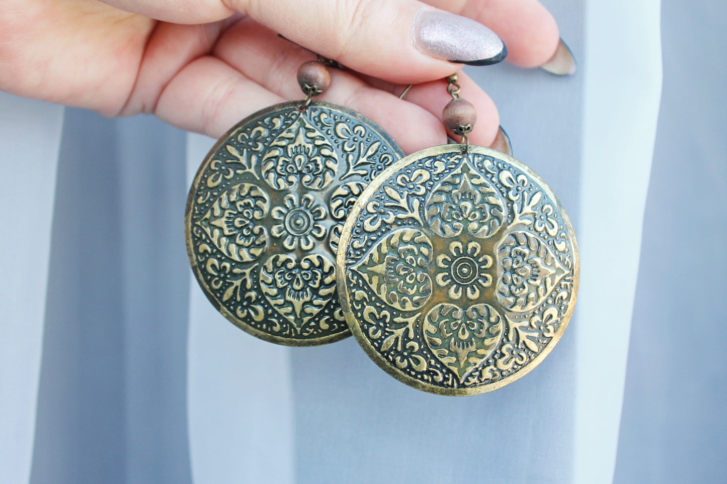 Vintage bronze beautiful earrings from Germany 55 mm - made in 1980-1990s - Germany vintage bijouterie - gift for her - Mother's day gift
