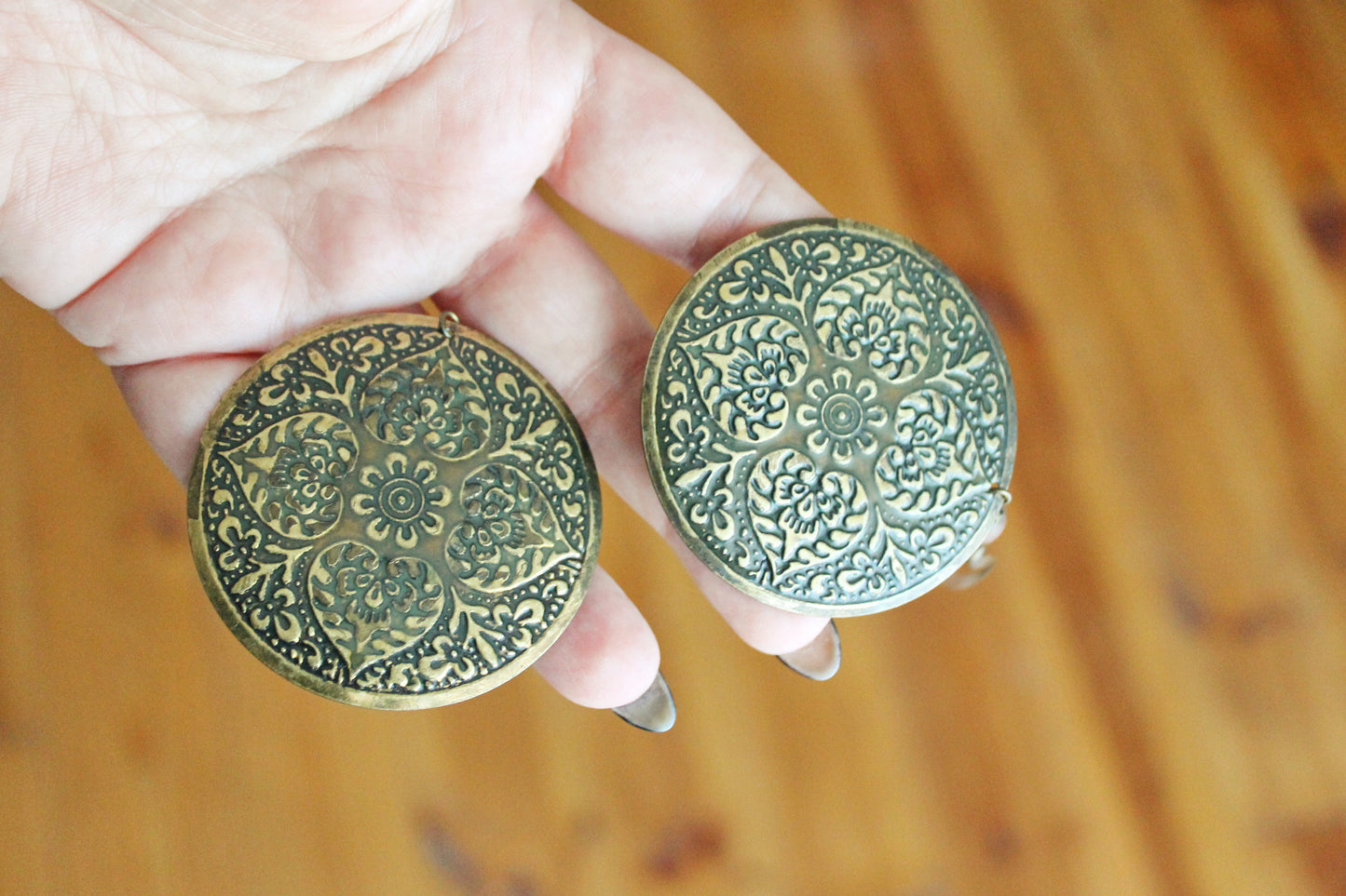 Vintage bronze beautiful earrings from Germany 55 mm - made in 1980-1990s - Germany vintage bijouterie - gift for her - Mother's day gift