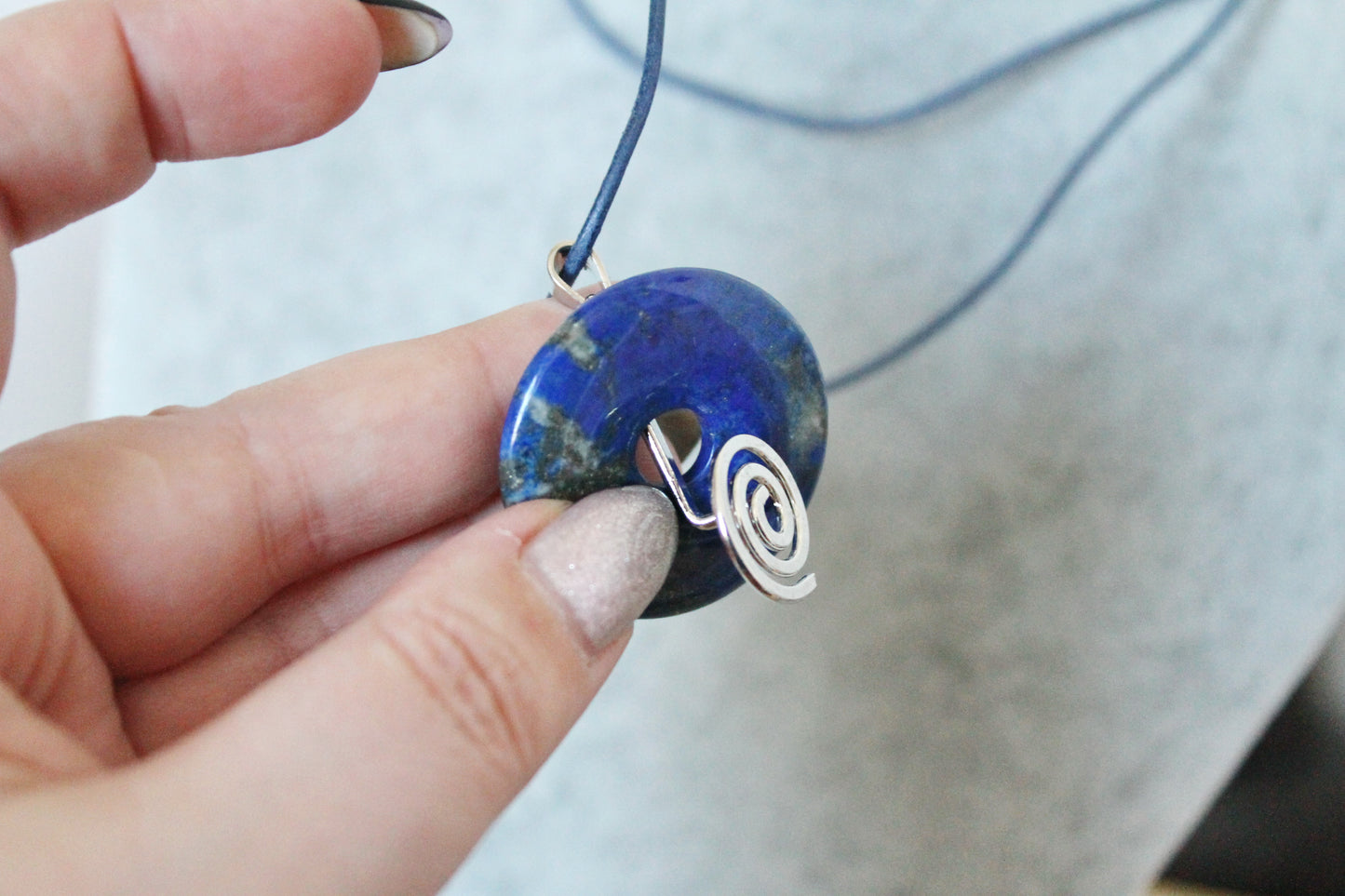 Vintage blue stone pendant from Germany - Nekclace 1990s - Germany vintage bijouterie - gift neckalce/pendant