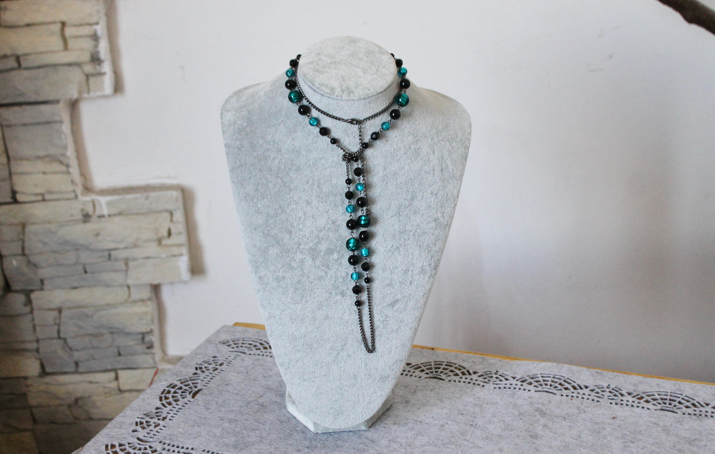 Vintage long beaded chain necklace from Germany - Nekclace 1990s - Germany vintage bijouterie - gift neckalce