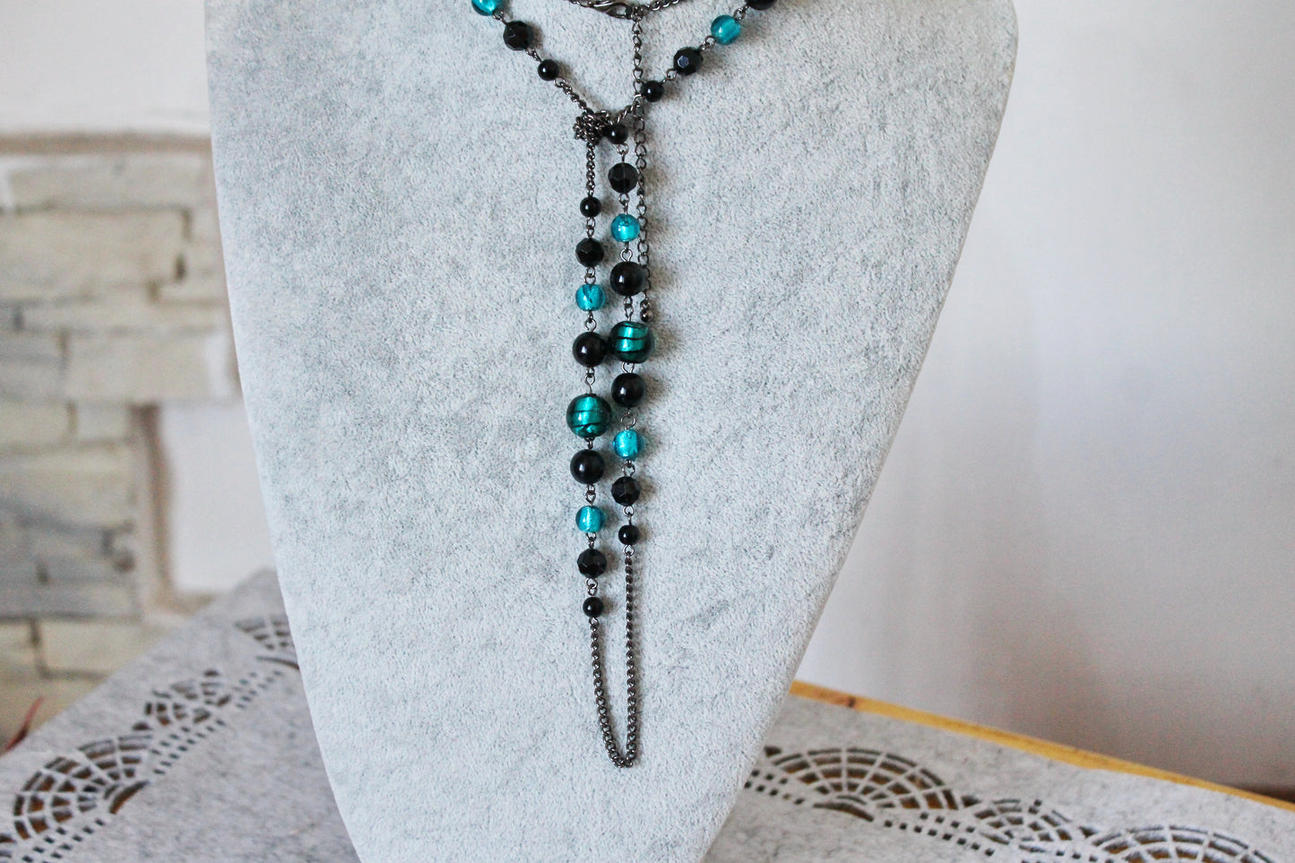 Vintage long beaded chain necklace from Germany - Nekclace 1990s - Germany vintage bijouterie - gift neckalce