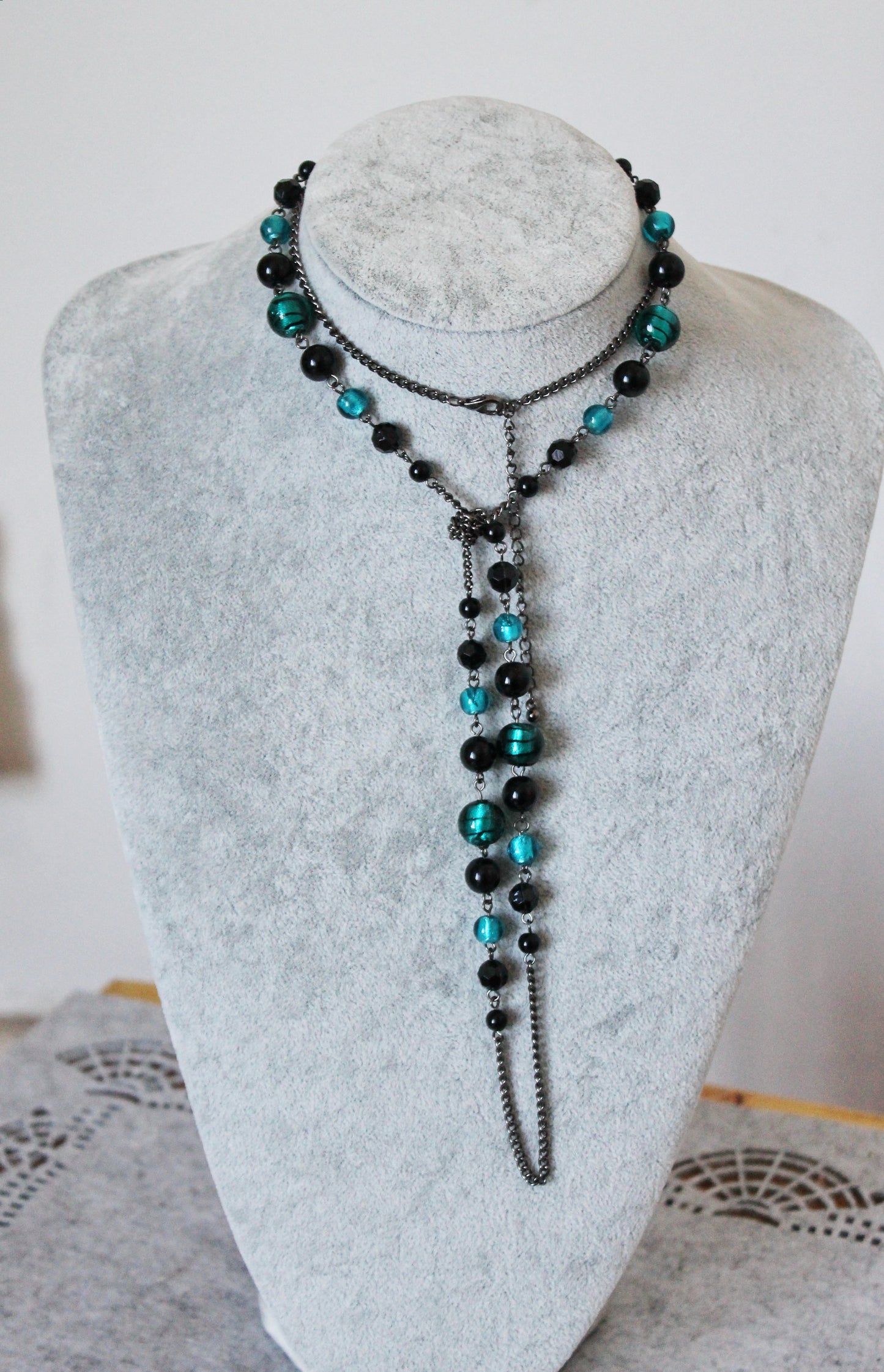 Vintage long beaded chain necklace from Germany - Nekclace 1990s - Germany vintage bijouterie - gift neckalce