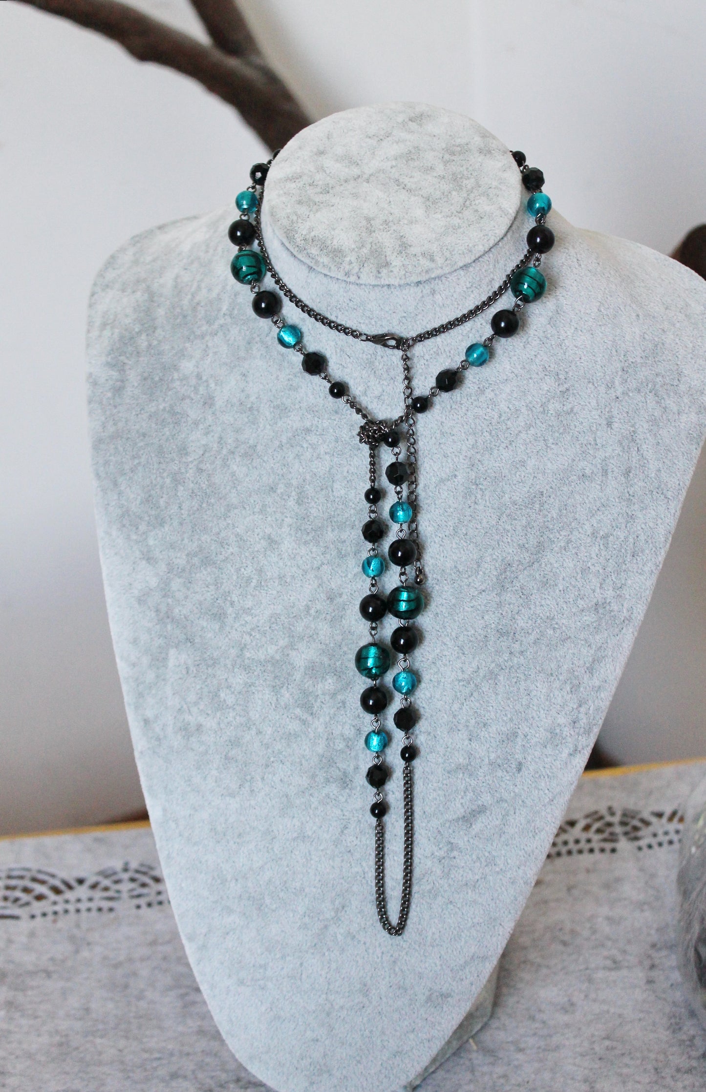 Vintage long beaded chain necklace from Germany - Nekclace 1990s - Germany vintage bijouterie - gift neckalce