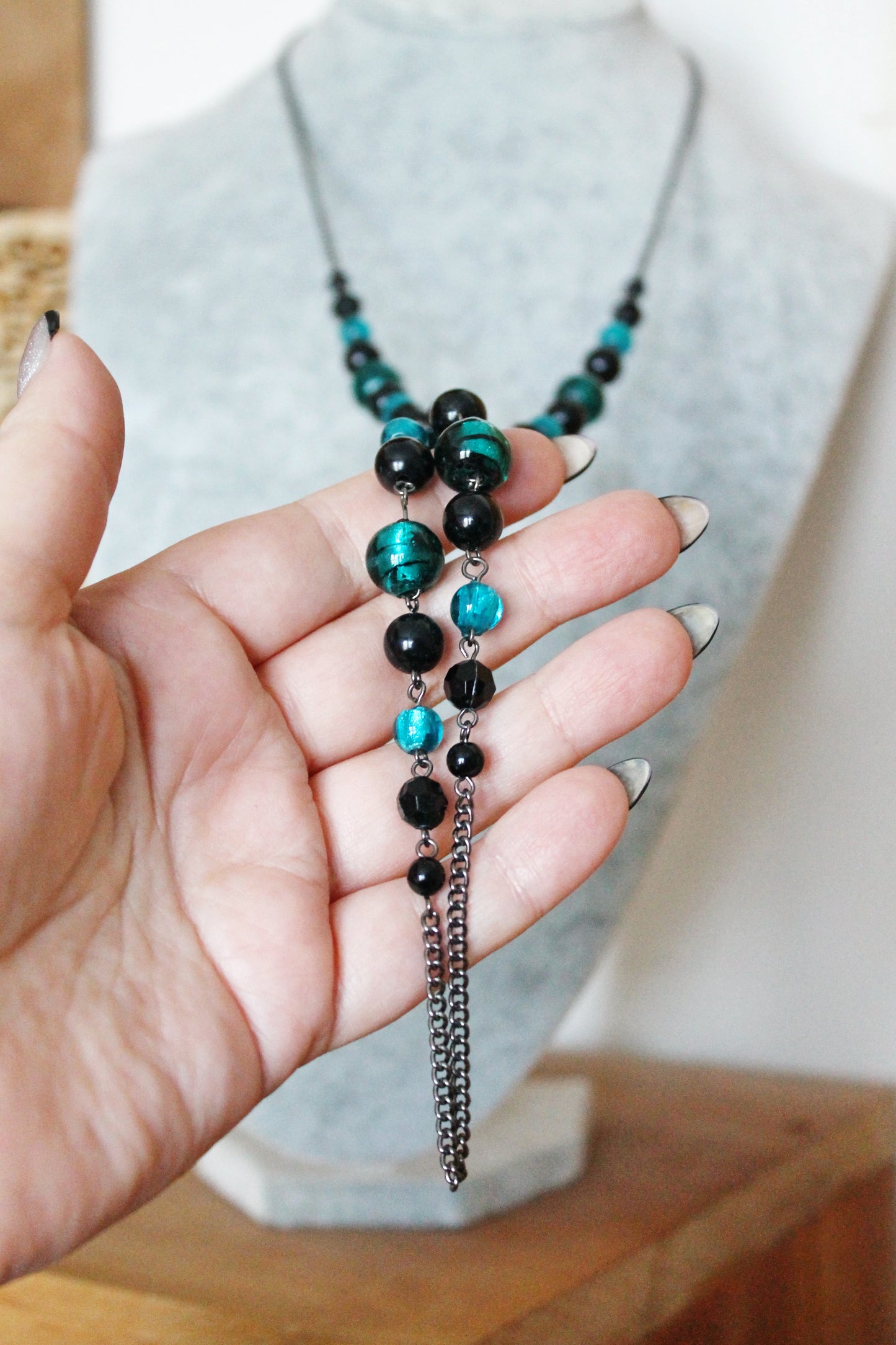 Vintage long beaded chain necklace from Germany - Nekclace 1990s - Germany vintage bijouterie - gift neckalce