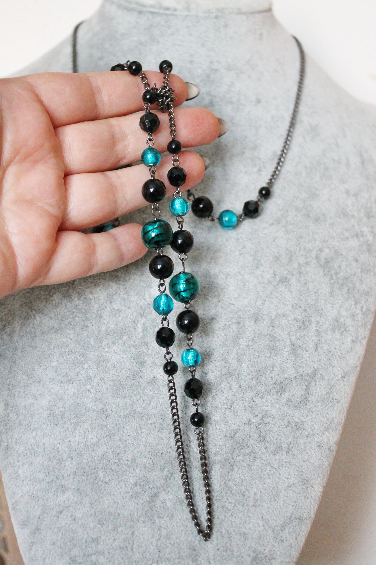 Vintage long beaded chain necklace from Germany - Nekclace 1990s - Germany vintage bijouterie - gift neckalce