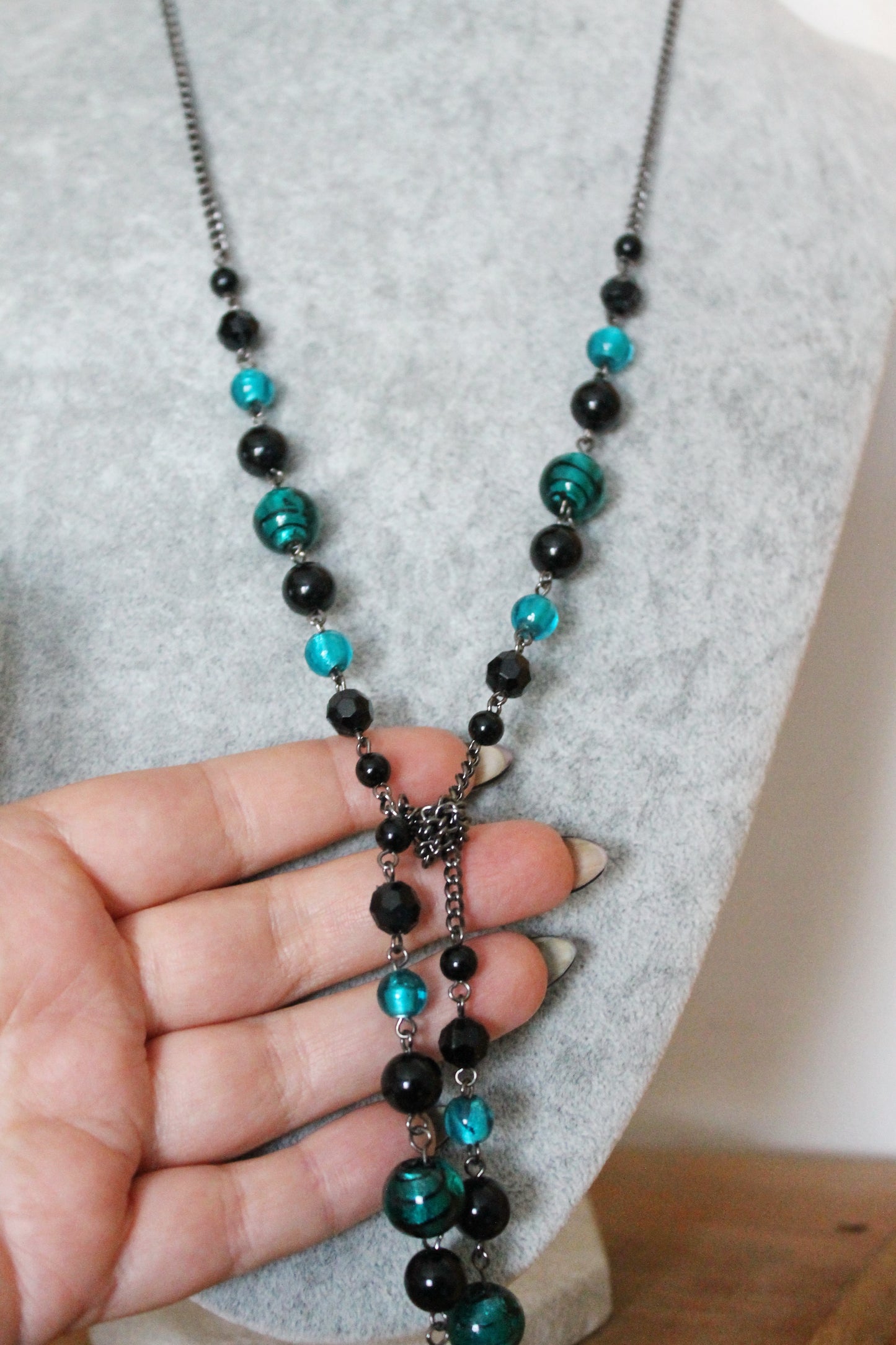 Vintage long beaded chain necklace from Germany - Nekclace 1990s - Germany vintage bijouterie - gift neckalce