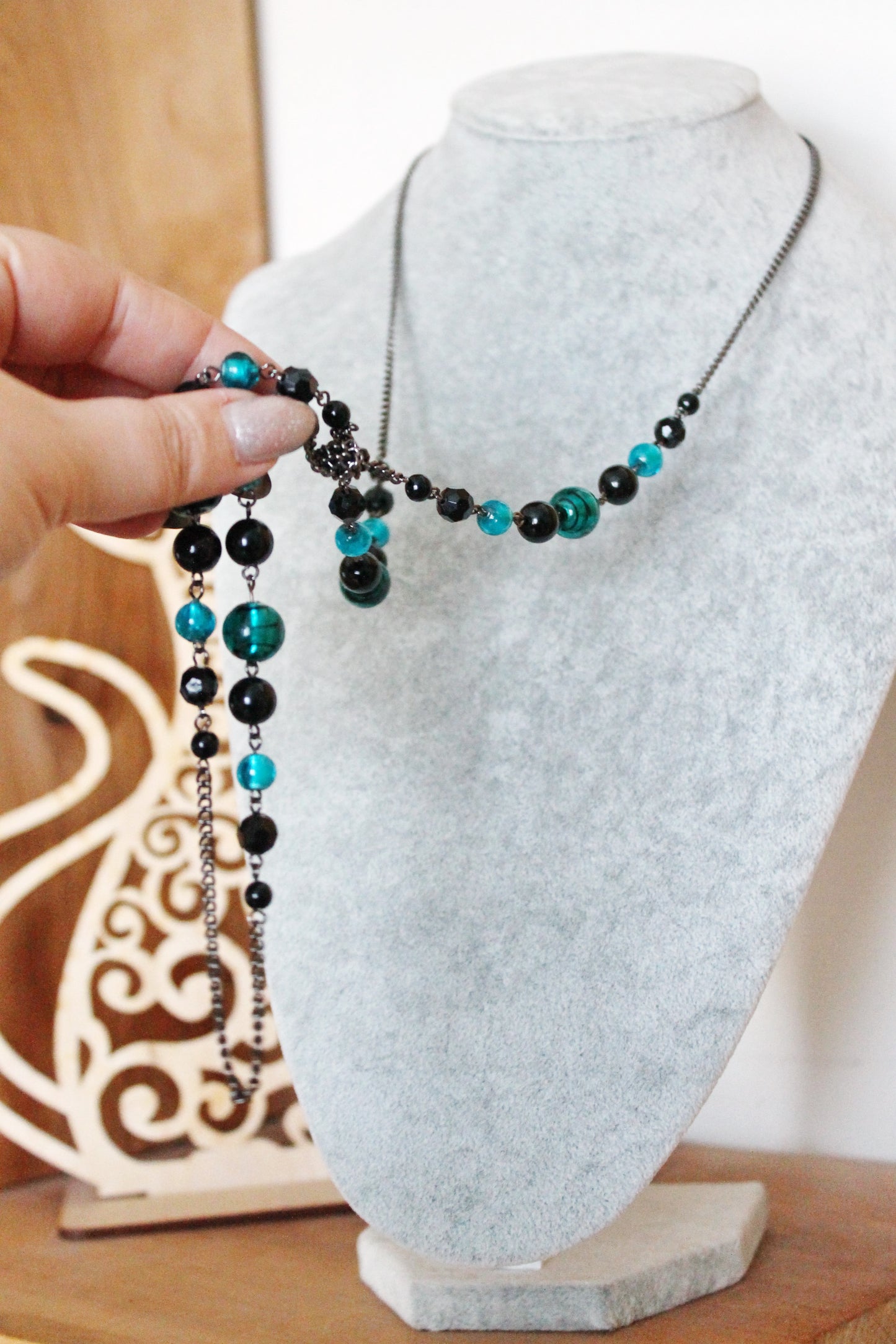 Vintage long beaded chain necklace from Germany - Nekclace 1990s - Germany vintage bijouterie - gift neckalce
