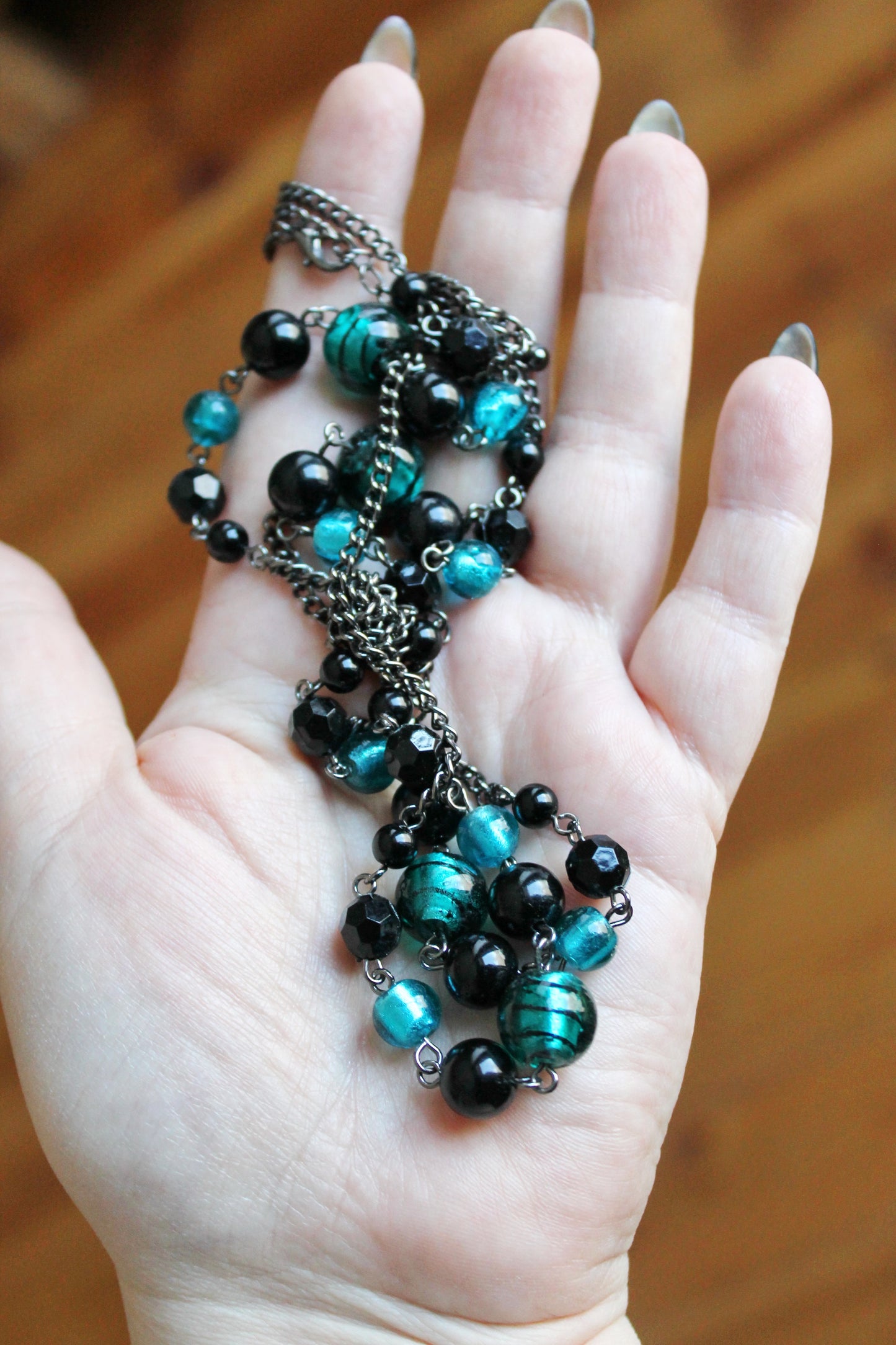 Vintage long beaded chain necklace from Germany - Nekclace 1990s - Germany vintage bijouterie - gift neckalce