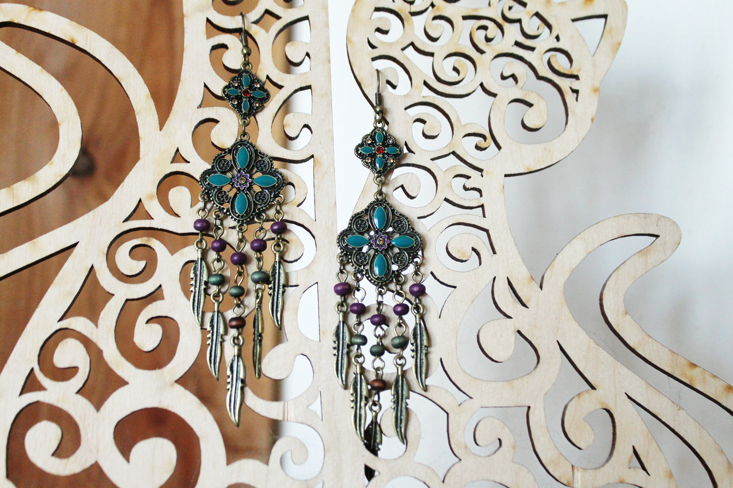 Vintage bronze boho earrings from Germany 110 mm - made in 1980-1990s - Germany vintage bijouterie - gift for her - Mother's day gift