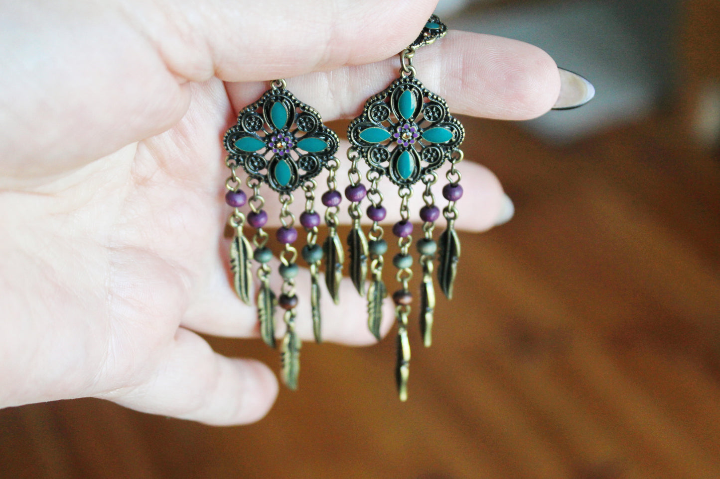 Vintage bronze boho earrings from Germany 110 mm - made in 1980-1990s - Germany vintage bijouterie - gift for her - Mother's day gift