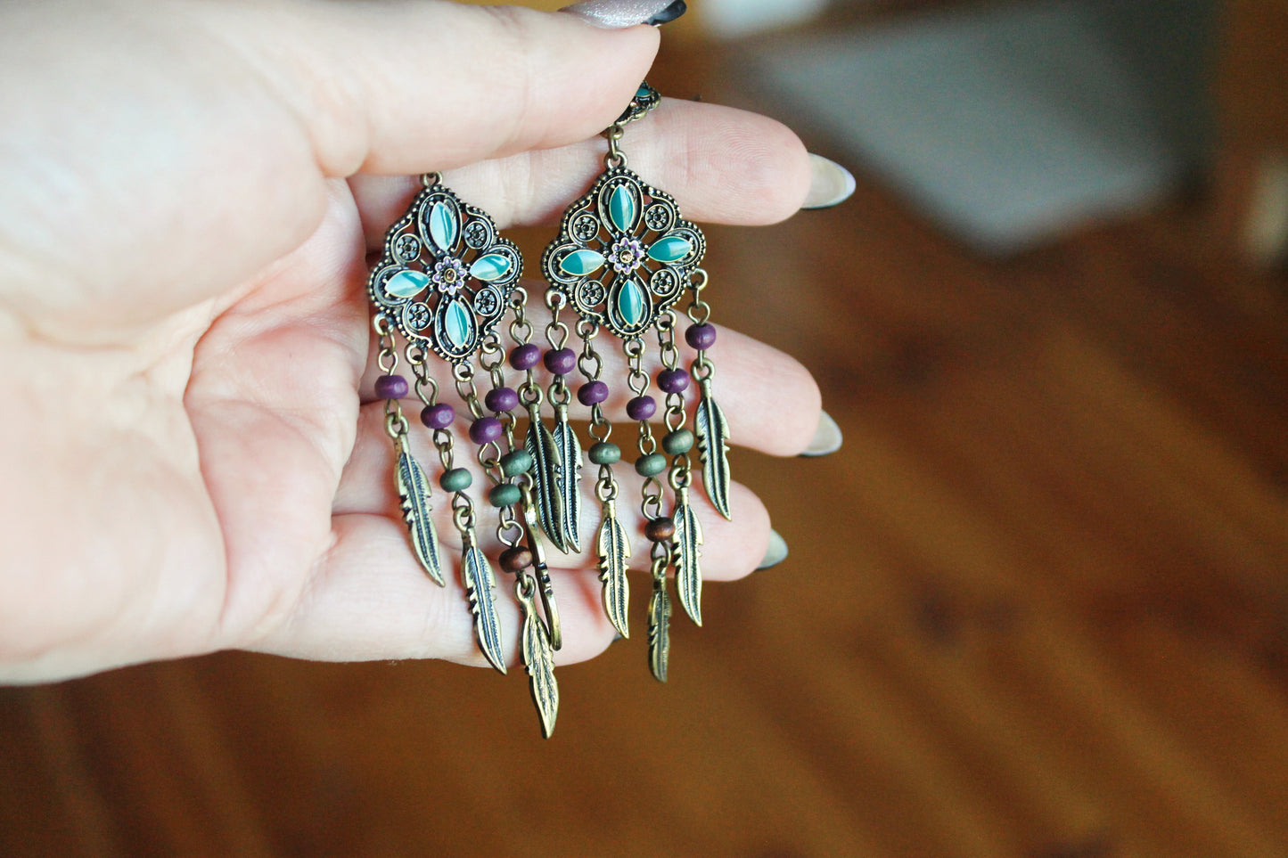 Vintage bronze boho earrings from Germany 110 mm - made in 1980-1990s - Germany vintage bijouterie - gift for her - Mother's day gift